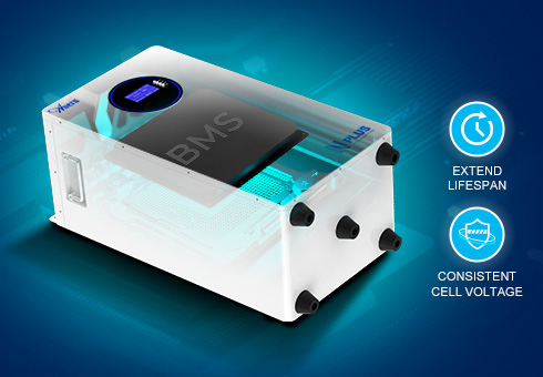 Utilizes intelligent BMS with active balancing technology to enhance battery performance, extend lifespan, and ensure consistent cell voltage.